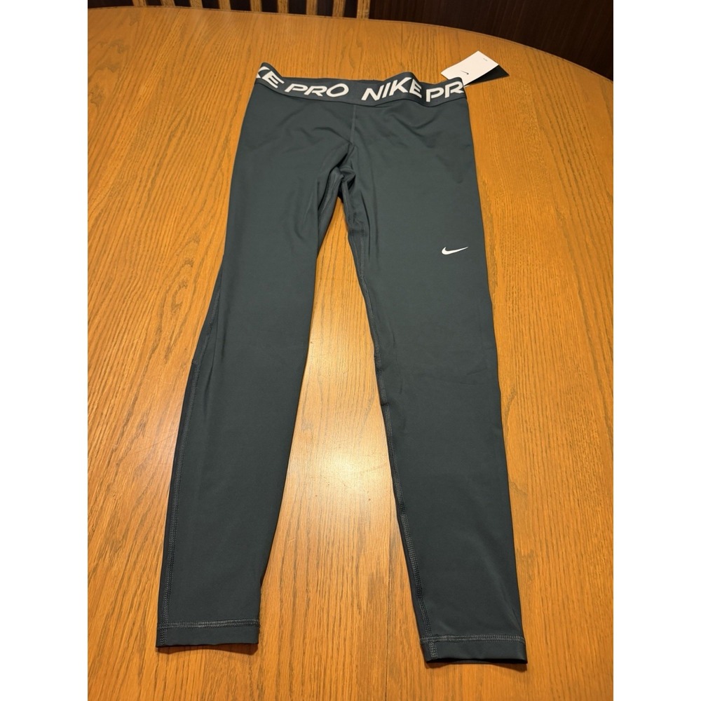 New Women's Large Nike Pro Leggings Green Gray 27 Inseam